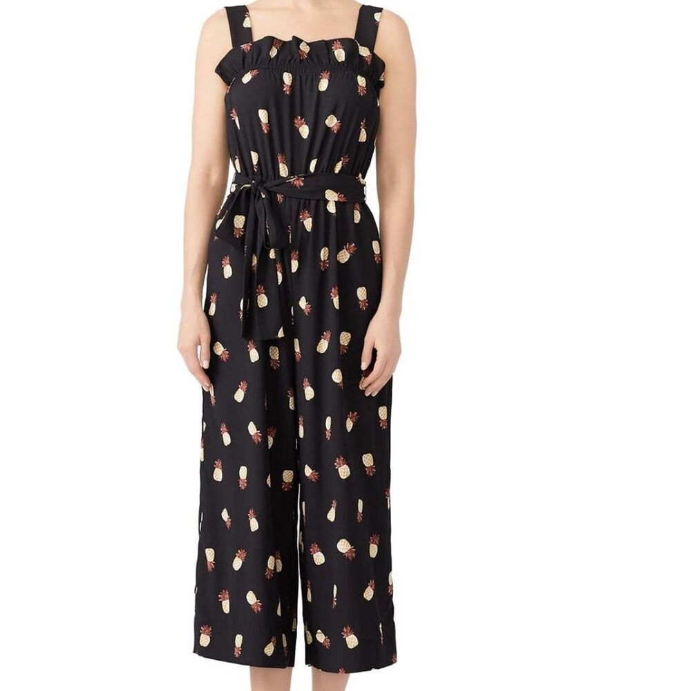 Kate Spade Pineapple Print Wide-Leg Cropped Jumpsuit - Black - Size 12